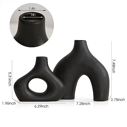 Awnr Black Ceramic Vase Set Of 2 For Home Decor Modern Flower Vase Round Hollow Vase For Pampas Grass Neutral Minimalist Vase For Dining Room Table Centerpiece Living Room Wedding Table Decoration #TOP1