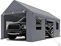 GarveeLife Carport 10x20ft Heavy Duty Carport with Roll-up Windows, Car Canopy Portable Garage with Removable Sidewalls & Doors, Car Canopy with All-Season Tarp for Car Boat Truck Motorcycle, Grey