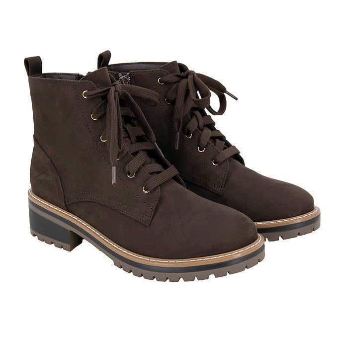 Kensie Women's Kasha Lace Up Zipper Closure Low Heel Ankle Boots - Brown, US Size 9