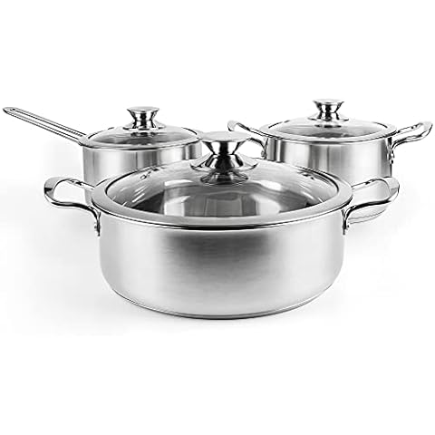 Pots and Pans Set, 6-Piece Stainless Steel Pot Set, with Glass lid Stainless Steel, Stay-Cool Handle, Induction Safe, Dishwasher, Christmas Gifts Cover