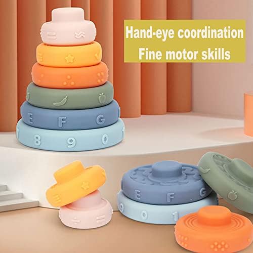 GEMKARRY Baby Toys 6-9-12 Months,6 Pcs Stacking Rings Soft Toys&Teething toys,Squeeze Play with Early STEM Learning Toy,Christmas Stocking Fillers for Baby Boy Girl Gifts