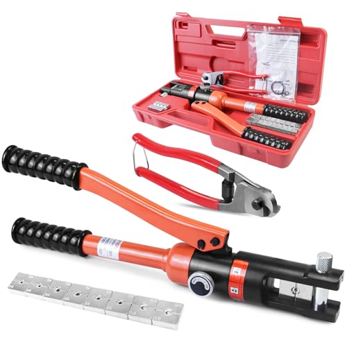 Image of BLIKA Hydraulic Crimping Tool With Cutter, Hydraulic Hand Crimper Tool with 8 Pairs of Dies 12AWG-8AWG for 1/8