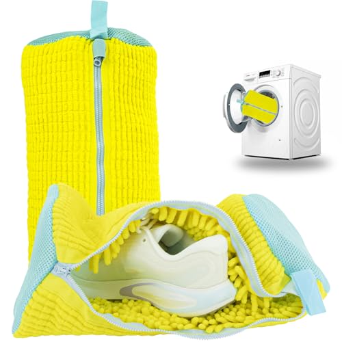 2PCS Shoe Washing Machine Bgs,Laundry Shoe Bags for Washer and Dryer, Reusable and Durable Zipper Sneaker Shoe Washing Bag, Tennis Shoe Cleaning Bag for All Shoe Types (Yellow)