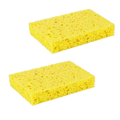 Image of Multi-Use Cellulose Kitchen Sponges Compressed Cellulose Sponges, Non-Scratch, Dish Sponge for Kitchen Bathroom Cars, Funny Cut-Outs DIY (2, Light Yellow)
