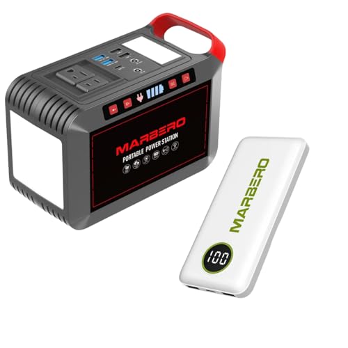 MARBERO Portable Power Station 237Wh 300W Pure Sine Wave with Power Bank Portable Charger 10,000mAh for Phone Tablet Outdoor Home Emergency