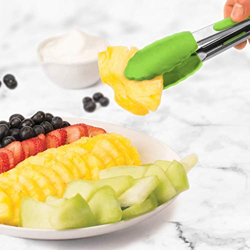 Tovolo Stainless Steel Handled Mini Turner Tongs With Wide Silicone Tips & Silicone Grips On Handles, Non-Stick & Heat-Resistant Silicone, Bpa-Free & Dishwasher-Safe #TOP2