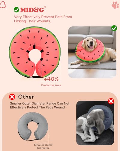 Image of MIDOG Inflatable Dog Cone, Soft Donut Recovery Collar, Red, Small