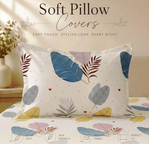 Image of BSB HOME 210 TC Cotton Feel Single Bedsheet with 1 Pillow Cover, Soft & Breathable Floral Printed Bed Sheet, Fade Resistant, Bedding for Home & Bedroom, 60 x 90 Inches (152 x 229 cm) (Alabaster)