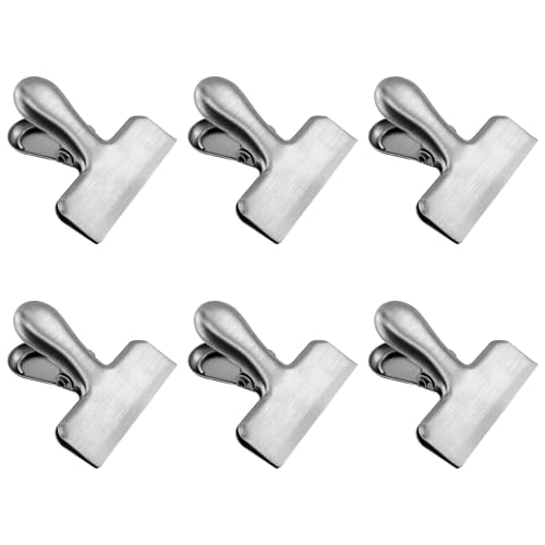 Lot de 6 clips de fermeture en métal - 55 mm - En acier inoxydable - Pour la maison, la cuisine, l'école et le bureau - Argenté