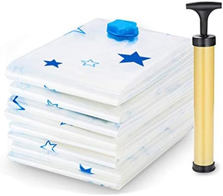 Vacuum Storage Bags 6 Bags - 2 Small + 2 Medium + 2 Large Reusable Storage Bags with Travel Hand Pump for Duvets, Bedding, Pillows, Clothes, Quilts, Sweater, Comforters, Dresses, Blankets, ect