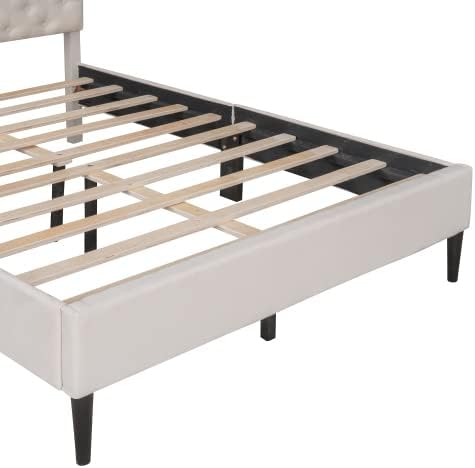 Miniatura 40 de Marco de cama de plataforma de tamaño individual, marco de cama tapizado de lino de diseño moderno con cabecera copetuda, cama de almacenamiento,