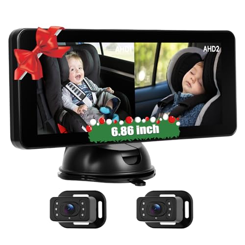 Image of 6.86" Baby Car Camera HD Monitor with 2 Backup Camera IR Night Vision View Angle Safety for Kids & Newborns Car Seat Cameras Rear Facing Real-Time Rear Seat Monitoring Play Easy Setup