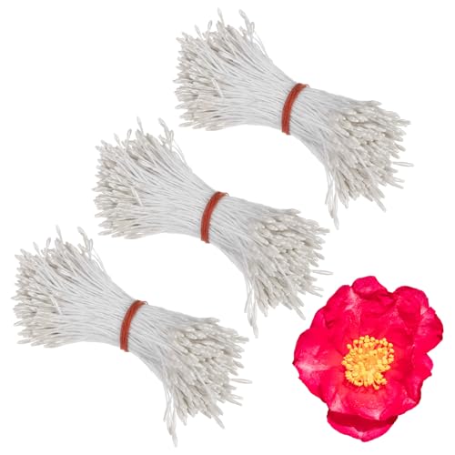M METERXITY 1080 Pack Double Heads Flower Stamen-1mm Artificial Flower Stamen Pistil Matt Pearl Floral Stamen, Apply to DIY Cake Craft/Christmas Card/Wedding Home Decor(White)