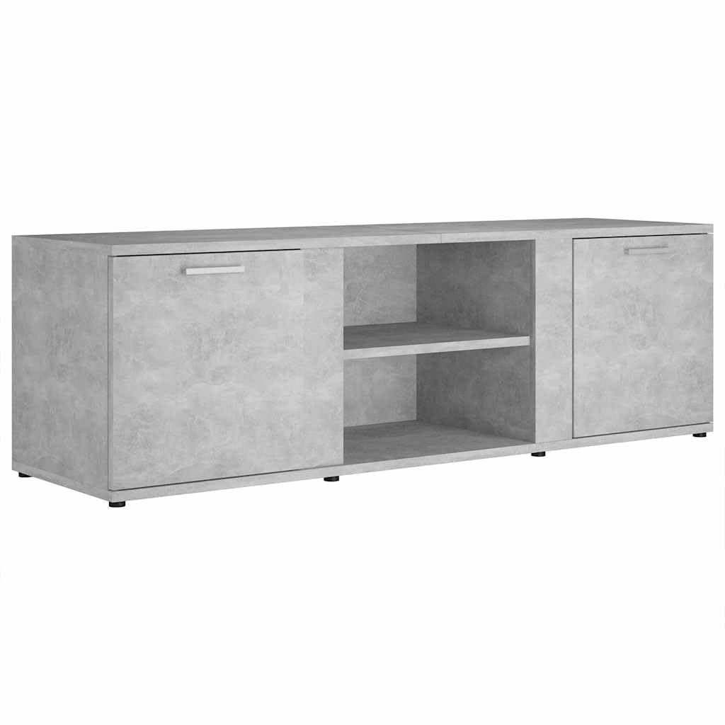 Mobile TV 120 x 34 x 37 cm, grigio cemento, con ante e ripiani aperti, in materiale a base di legno, per riporre dispositivi multimediali e riviste