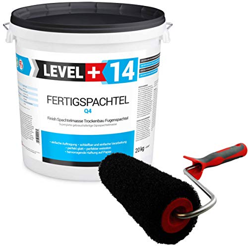 Glätt-Set Fertigspachtel 20kg Finish Feinputz Weiß + Profi Glättwalze 250mm Gipsspachtel Flächenspachtel Fein Spachtel SET209