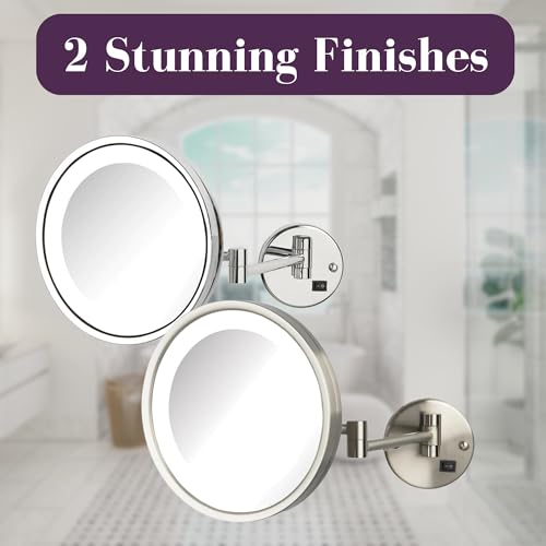 JERDON Lighted Makeup Mirror - Corded Wall Mount Magnifying Mirror with LED Lights - Polished Chrome Finish - 9.5-Inch Diameter - Model HL1016CL