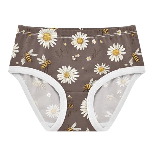 Wusikd Bees Daisies Brown Girls' Underwear Cotton White Flowers Girls Briefs Soft Toddler Underwear 2T