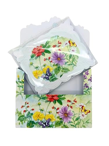 Image of Set of 3 - Butterflies Floral Harmony Decorative Notecards by Carol Wilson Spring Meadow Boxed Portfolio. 10 embossed 4x5 Die-Cut Notecards and Matching Envelopes in Decorative Gift Box Magnetic Flap. NCP2439