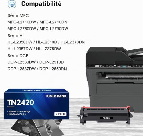 Toner TN2420 compatible Brother noir haute capacité pour impressions nettes pack de 2