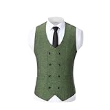 Solovedress Chaleco de traje vintage de lana cruzada chaleco de tweed para novios de boda, verde, S