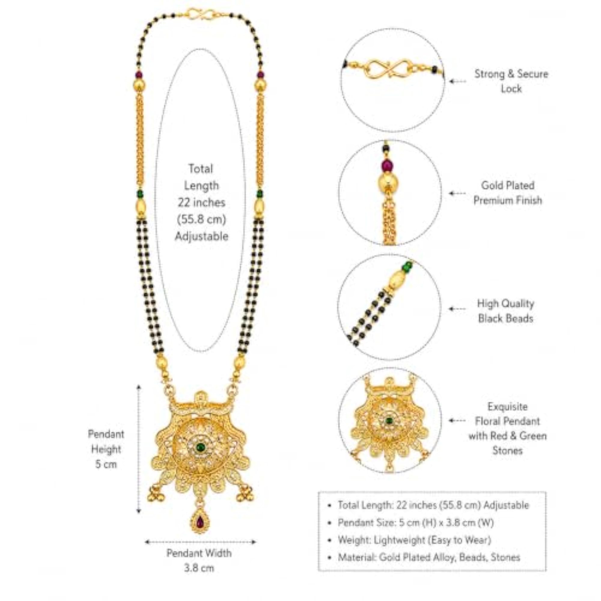 1 Gram Gold Plated Maharani Chakra Long Mangalsutra