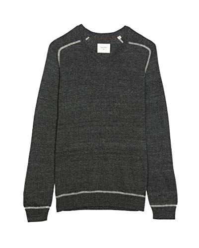 Billy Reid Men's Long Sleeve Contrast Stitch Pullover V-Neck Sweater, Charcoal, L