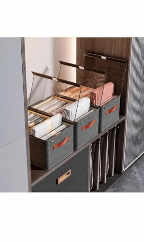 Image of Fabric Storage Box with Lid, Grey, Rectangular Organizer, 30x30x30 cm, 26 Liters Capacity, 2 Compartments
