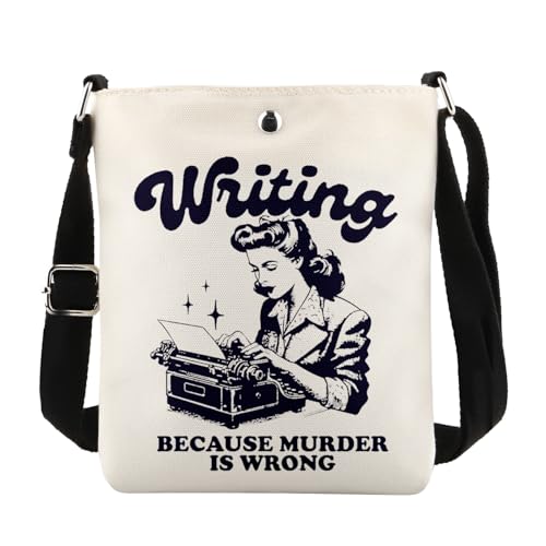 MAOFAED Author Gift, Writing Because Murder Is Wrong, Funny Typewriter Crossbody Bag for Writer