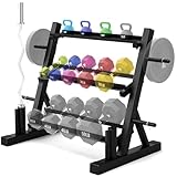 PENSUN 1200LBS Dumbbell Rack – 3 Tier Adjustable Weight Storage Stand with Side Barbell Plate Holder – Multi Purpose Home Gym Organizer for Dumbbells, Kettlebells, Barbell – Heavy Duty Alloy Steel