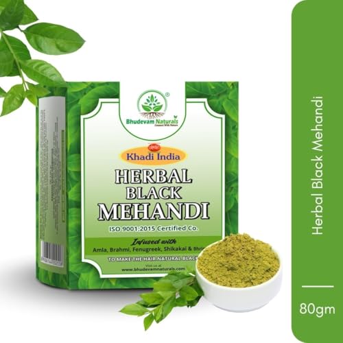 Image of Khadi Organic and Natural Black With Brown Mehandi Powder Combo Pack | Herbal Henna Hair Color for Hair | Chemical Free & Long Lasting Color | Henna Powder for Stunning Black Hair By Bhudevam Naturals - Pack of 5