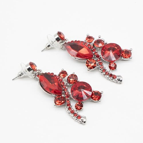 Zthread Crystal Flower Rib Statement Necklace Rhinestone Vintage Chucky Necklace and Dangle Earrings Jewelry Set (Red) by Zthread - Used condition - Image 6