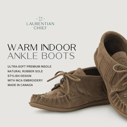 Image of Laurentian Chief Moccasins Women Ankle Boot - Stylish Ankle Boots with Inca Embroidery, Comfortable Insole, Durable Rubber Sole, Made in Canada