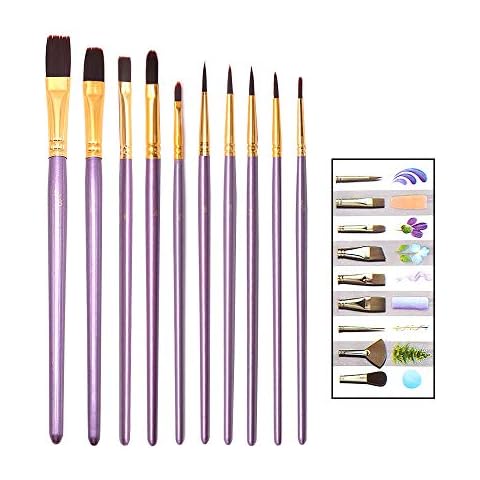 Lifreer 10 PCS Paint Brush Artist Paint Brushes Set Watercolour Nylon Brushes Acrylic Paint Brushes for Oil Printing, Gouache Printing, Face Painting(Purple) Cover