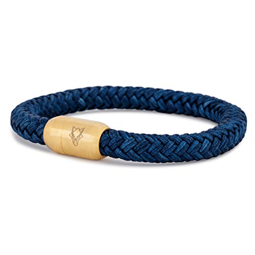 Akitsune Portus Segeltau Armband | Magnetischer Kapselverschluss Armschmuck Damen Anker Herren Maritim - Mattgold - Navyblau 18cm Cover