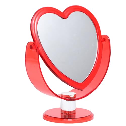 PRETYZOOM Espejo de Maquillaje Amoroso de Dos Caras Base Acrílica Transparente Espejo de Escritorio en Forma de Corazón Rojo Ajustable para Uso Hogar y Tienda