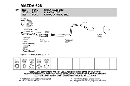 Image of Walker 56014 Direct Fit Exhaust Resonator and Pipe Assembly for Mazda 626