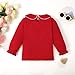 ZFZDRen 1-12Y Baby Ruffle Blouse Toddler Girl Peter Pan Lace Collar T-Shirts Kids Solid Color Long Sleeve Tee Casual Top(Red Long,11-12 Years)