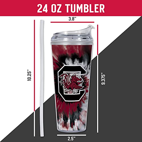 Image of Rico Industries NCAA Glitter 24oz Acrylic Glitter Tumbler with Hinged Lid, Officially Licensed Double Wall Tumbler with Straw