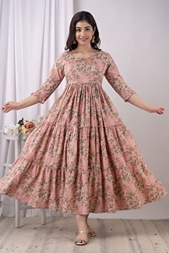 Image of Women's Cotton Anarkali Comfortable Maternity Feeding Kurta Dress with Zippers