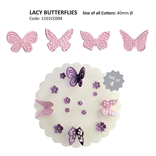 PME 1101CC004 Jem Spitzenartige Schmetterlingsausstecher, Sortiment, Kunststoff, Ivory, 9 x 1 x 25 cm, 4-teilig