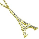 My Daily Styles 925 Sterling Silver Yellow Gold-Tone French France Eiffel Tower CZ Pendant Necklace