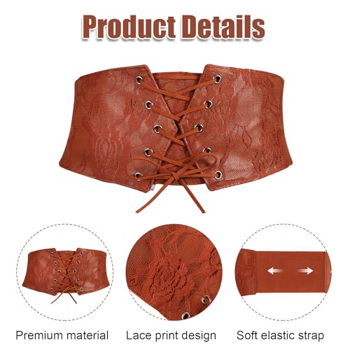 Women Waist Belt, Brown Corset Belt Elastic Lace Overlay Waspie Belt Waist Cinch Belt Pirate Corset Lace up Cinch4