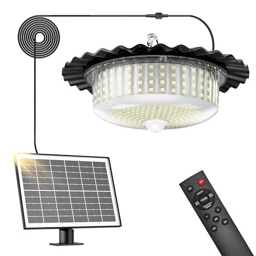Otovoda Solar Shed Light Indoor Outdoor, 396LED 360° Lighting Waterproof Solar Powered Pendant Light with Motion Sensor, 5 Modes, Remote & Timer, for Home Shed Chicken Coop Barn Shop Gazebo Garage