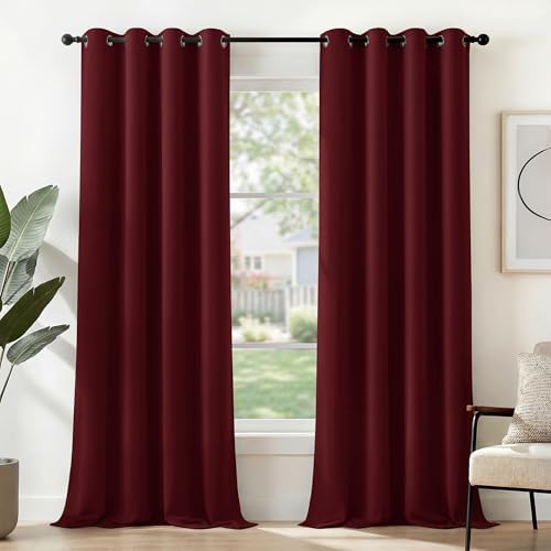 Deconovo UV-Schutz Vorhänge mit Ösen Deko Verdunklungsvorhänge Rot | 2er Set, H229 x B117 cm, Blickdicht Gardine Vorhänge, Hitzeschutz, Sichtschutz, mit Ösen, für Schlafzimmer Wohn