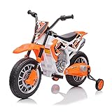AOKOY 12VRide On Motorcycle for Kids Battery Powered Electric Dirt Bike Birthday Presents for Kids with Training Wheels 2 Speeds Music Player, Orange