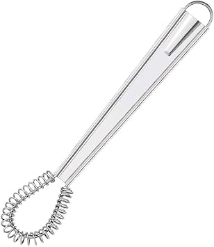Stainless Steel Mini Whisk 1 Pack, Spring Coil Flat Egg Beater, Kitchen Cookware Milk Frother Hand Mixer For Cooking, 8 inch