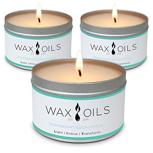 Scented Candles - Peppermint Eucalyptus (Pack of 3) Soy Wax Aromatherapy, 8oz