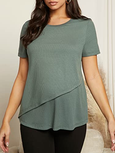 Verdusa Women's Nursing Tee Top Maternity Breastfeeding Short Sleeve T Shirt Army Green S #TOP2