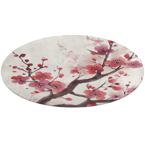 LDGSUPH Round Shower Mat with Plum Floral Design