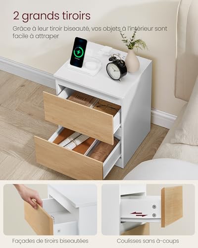 Tables de chevet 2 tiroirs + USB/prises KAILYN VASAGLE